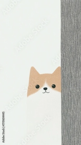 Fototapeta Cute Cat Illustration Peeking Behind a Simple Vertical Background