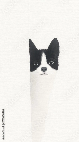 Fototapeta Playful Cat Peeking Out from a White Background Illustration