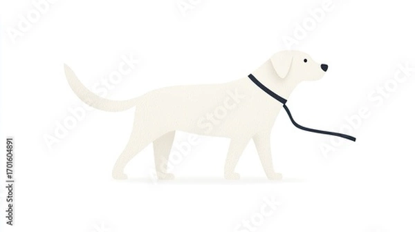 Fototapeta White Dog Walking on a Leash in a Minimalist Style Illustration