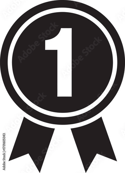 Fototapeta Simple black and white icon of a number one ribbon award