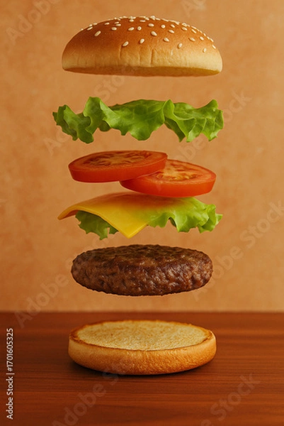 Fototapeta hamburger isolated on khaki background