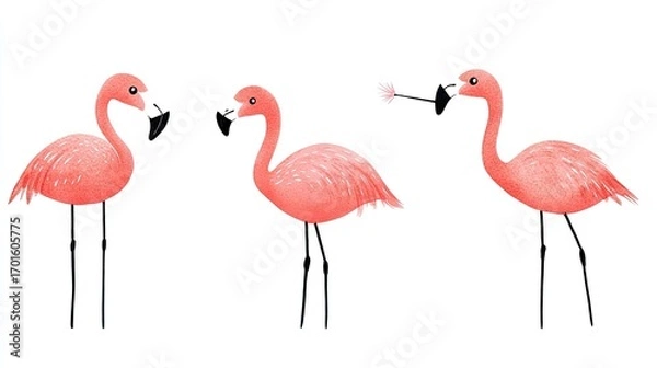 Fototapeta Playful Flamingos with Accessories in a Whimsical Style