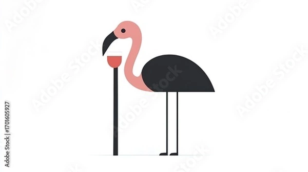 Fototapeta Stylized Pink Flamingo with Drink on a Minimalist Background