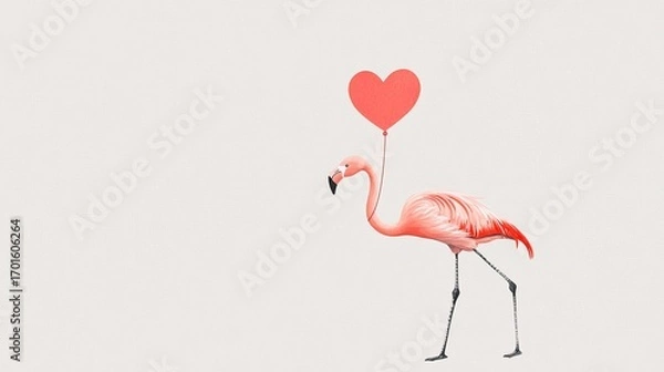 Fototapeta Pink Flamingo with Heart Balloon on Soft Background