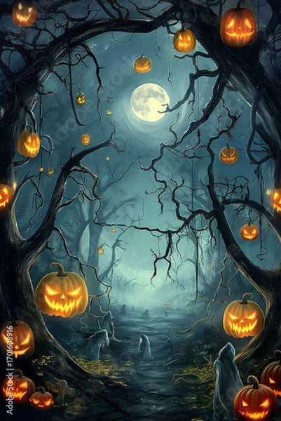 Obraz halloween background with pumpkins