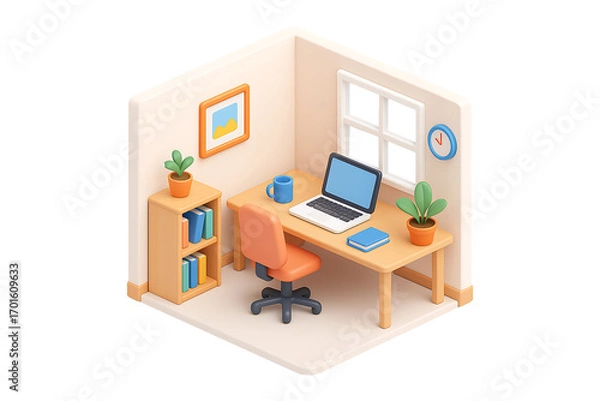 Fototapeta Modern 3D Home Office Workspace Isolated on a Transparent Background