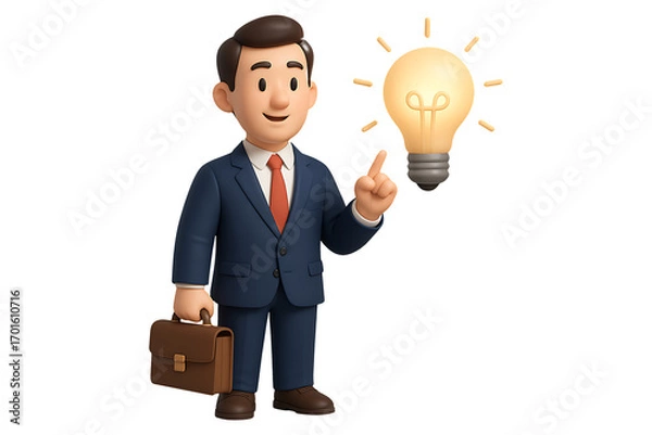 Fototapeta 3D Businessman with Bright Idea Isolated on a Transparent Background