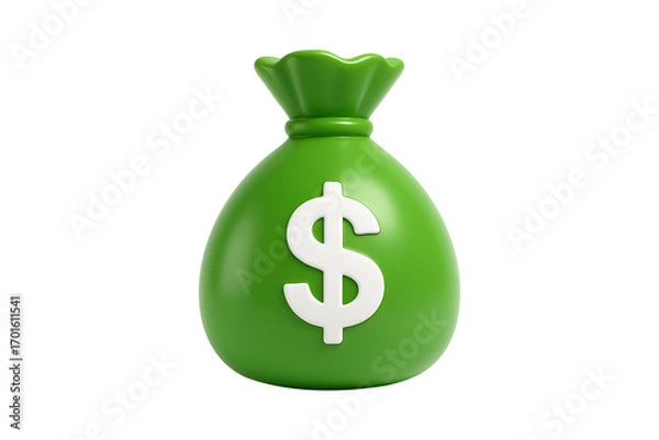 Fototapeta 3D Money Bag Icon with Dollar Symbol Isolated on a Transparent Background