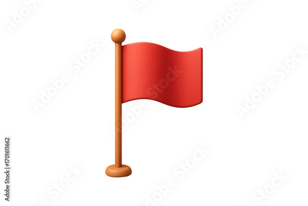 Fototapeta 3D Red Flag Warning Symbol Isolated on a Transparent Background