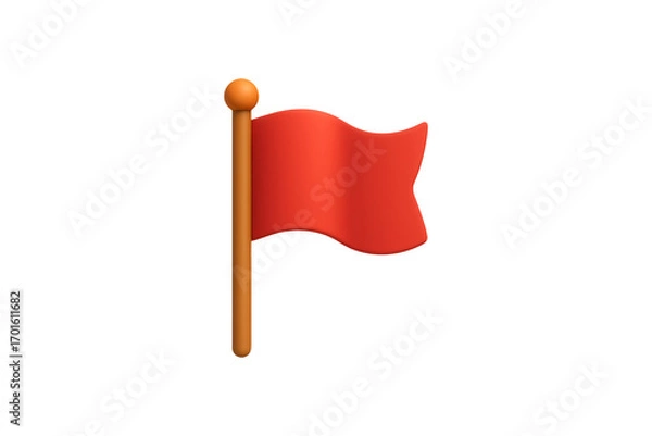 Fototapeta 3D Red Warning Flag Isolated on a Transparent Background