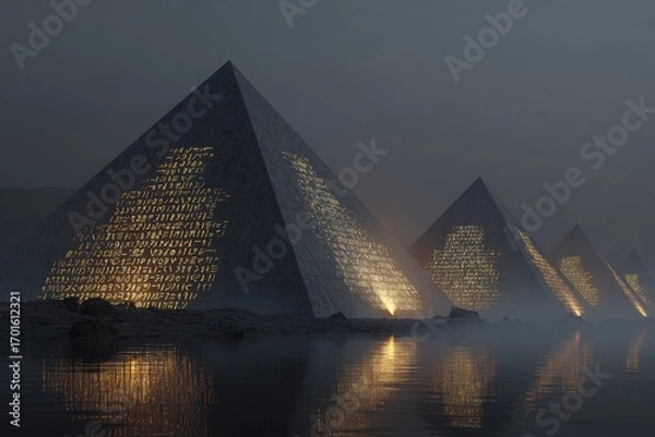 Fototapeta Misty pyramids, illuminated