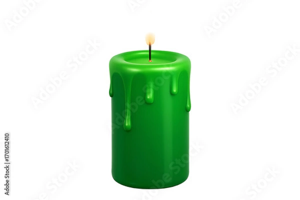 Fototapeta Glossy 3D Green Candle with Flame Isolated on a Transparent Background