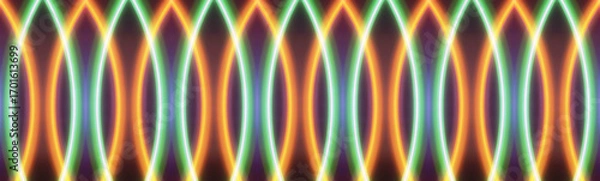 Fototapeta Vividly glowing neon light circles in multicolor tones, featuring a mesmerizing and vibrant abstract display, suitable for backgrounds, artistic concepts, or electronic-themed visual content.
