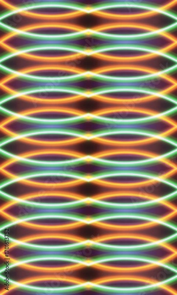 Fototapeta Vividly glowing neon light circles in multicolor tones, featuring a mesmerizing and vibrant abstract display, suitable for backgrounds, artistic concepts, or electronic-themed visual content.