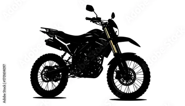 Obraz A black silhouette of a modern off-road motorcycle stands out against a plain white backdrop.