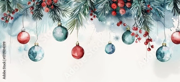 Fototapeta christmas tree branches with snow