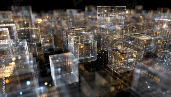 Fototapeta Abstract cityscape of transparent cubes