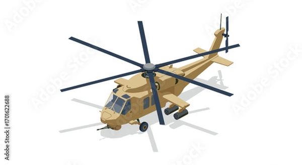 Fototapeta Isometric helicopter design with military camouflage in 3d animation style