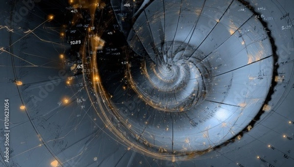 Fototapeta Abstract spiral design with glowing lines and numbers