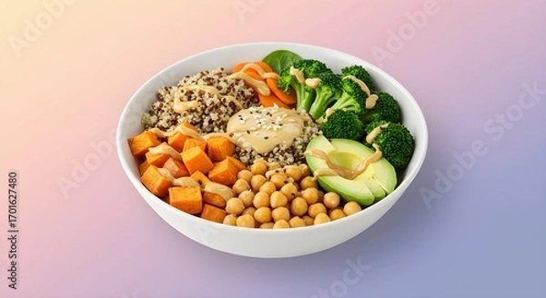 Fototapeta Healthy grain bowl with vegetables