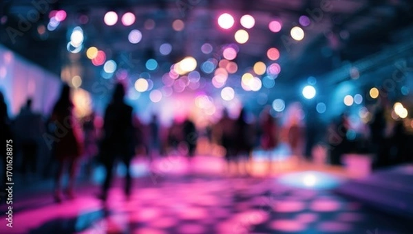 Obraz Blurred party scene with vibrant lights