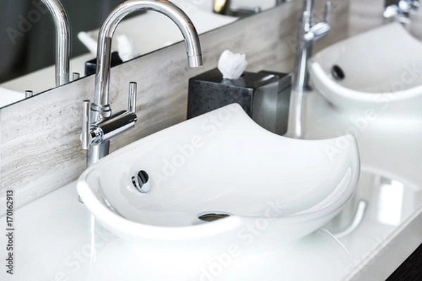 Obraz Luxury porcelain sink with minimalistic design water tap