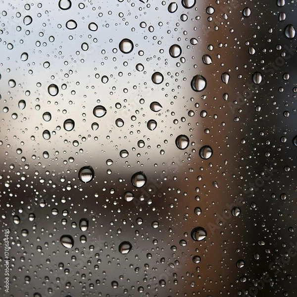 Fototapeta Mesmerizing Macro Raindrops Abstract Wet Window Pane with Blurred Background