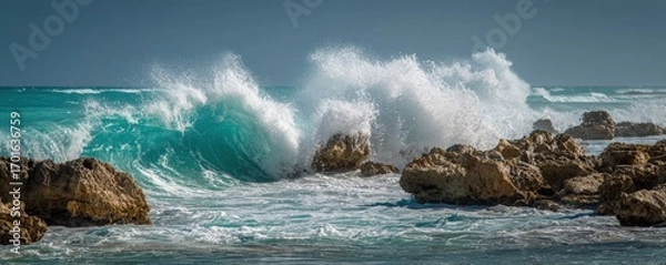 Obraz Powerful ocean waves crashing against rocks