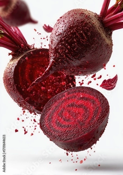 Fototapeta Red beetroots sliced and levitating