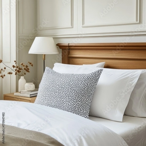 Obraz Stylish patterned throw pillow on bed