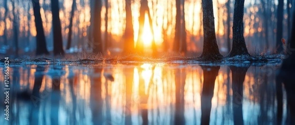 Obraz Sunrise forest reflections