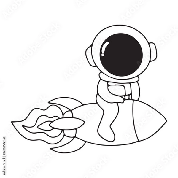Fototapeta Outline doodles astronaut, coloring ook for kids. Line art vector of an astronaut, cosmonaut, spaceman. Isolated background. Vector illustrations