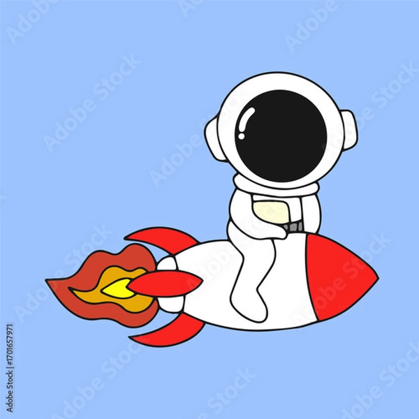 Fototapeta Kawaii astronaut. Coloring page decorated with outline space elements. Coloring book page printable template a4 for children and adult