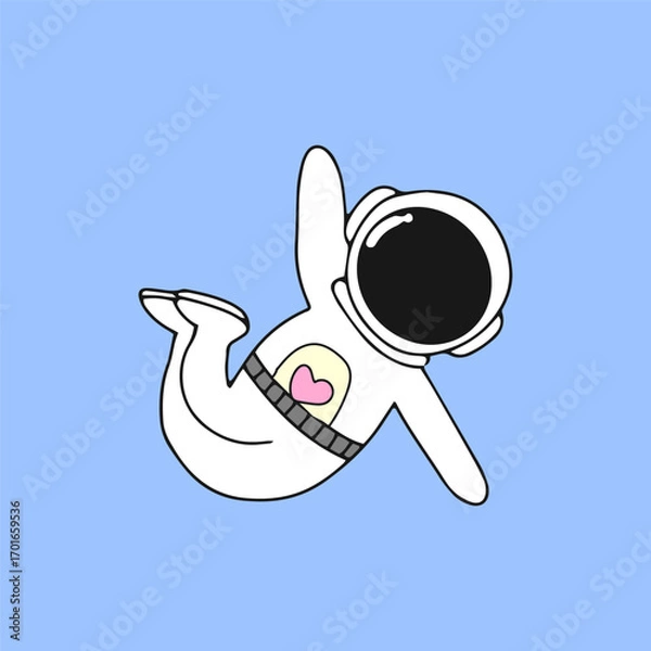 Fototapeta Kawaii astronaut. Coloring page decorated with outline space elements. Coloring book page printable template a4 for children and adult