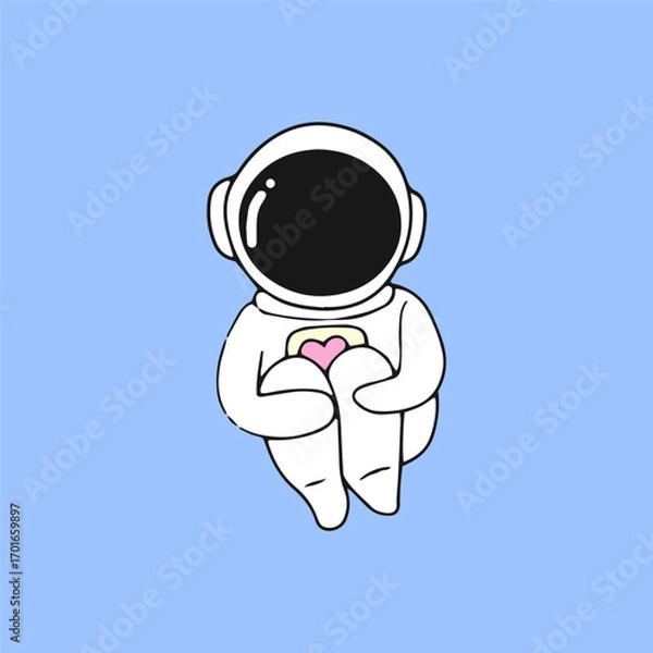 Fototapeta Kawaii astronaut. Coloring page decorated with outline space elements. Coloring book page printable template a4 for children and adult