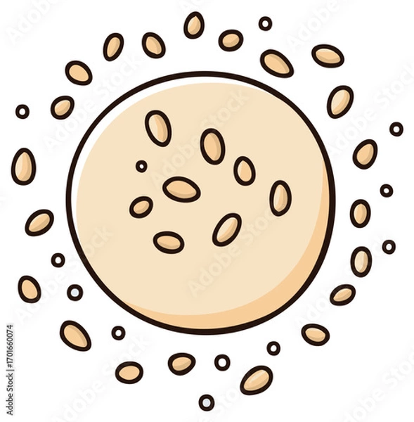Fototapeta Stylized beige orb with orbiting and internal floating oval particles abstract illustration
