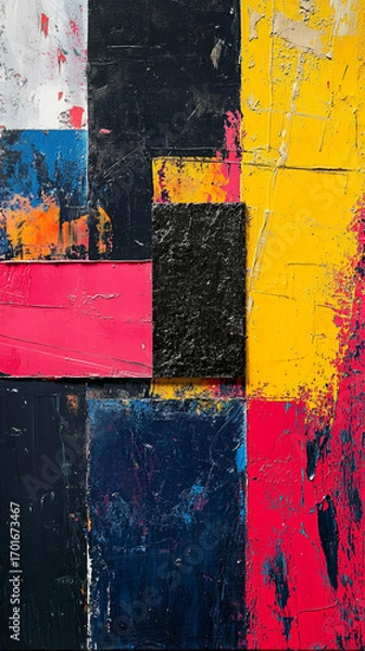 Fototapeta Bold modern canvas with mixed material paint structure