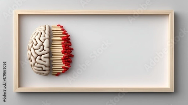 Fototapeta 3D Wooden Matchstick and Human Brain Concept in Minimal Frame