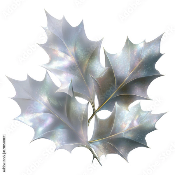 Fototapeta Sparkling Silver Holly Leaves Festive Botanical Illustration