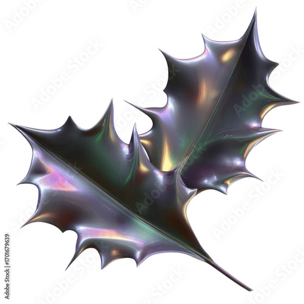 Fototapeta Abstract Metallic Holly Leaves Iridescent Festive Design Element