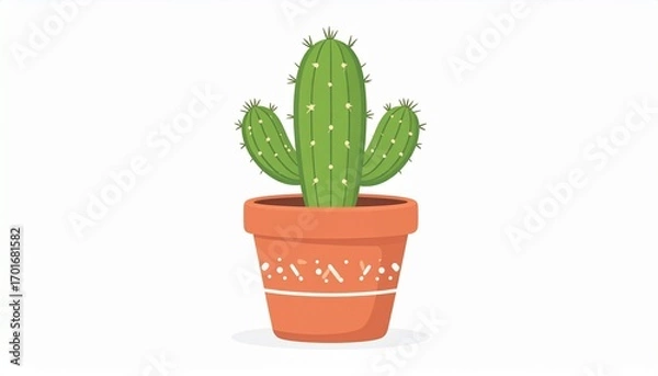 Fototapeta A cute, mini cactus in a patterned terracotta pot, rendered in a flat vector style with pale green segments, showcasing a simple and charming aesthetic