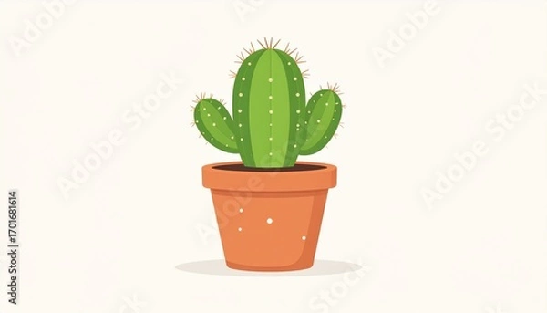 Fototapeta A cute, mini cactus in a patterned terracotta pot, rendered in a flat vector style with pale green segments, showcasing a simple and charming aesthetic