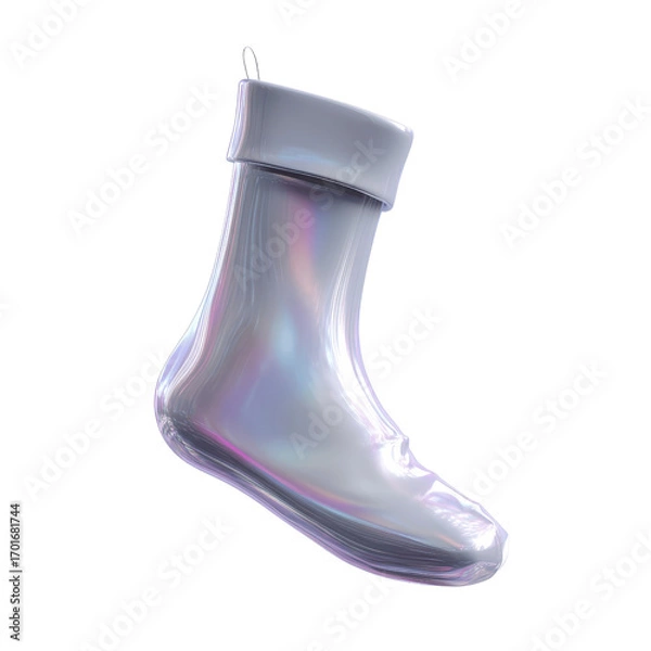 Fototapeta Iridescent Holographic Christmas Stocking Ornament - 3D Render