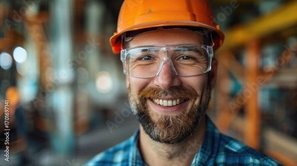 Fototapeta Smiling man in hard hat