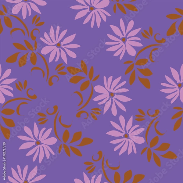 Fototapeta Elegant seamless floral pattern with fall flowers. Repeatable botanical background. Flat vector illustration.