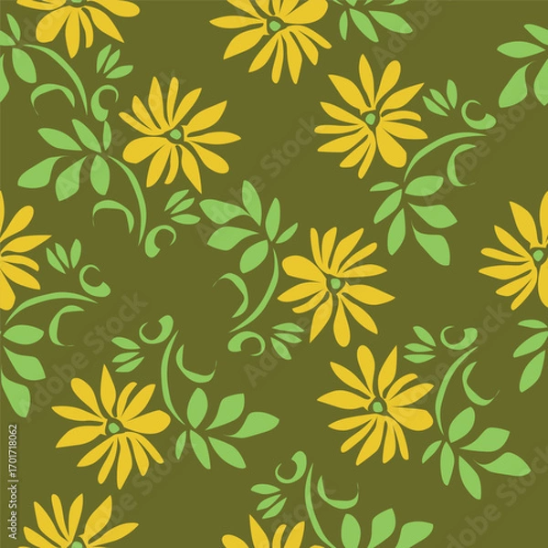 Fototapeta Elegant seamless floral pattern with fall flowers. Repeatable botanical background. Flat vector illustration.