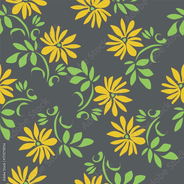 Fototapeta Elegant seamless floral pattern with fall flowers. Repeatable botanical background. Flat vector illustration.