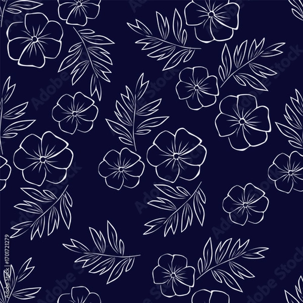 Fototapeta Elegant seamless floral pattern with fall flowers. Repeatable botanical background. Flat vector illustration.
