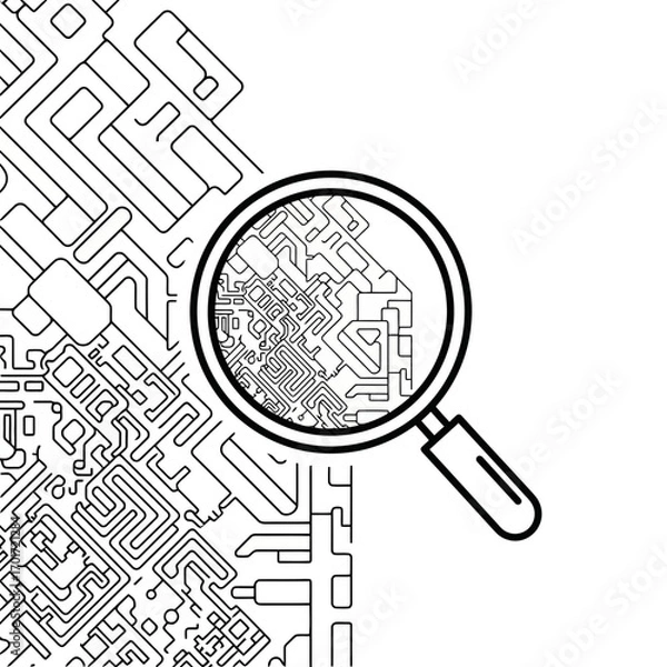 Fototapeta Magnifying glass over circuit board pattern