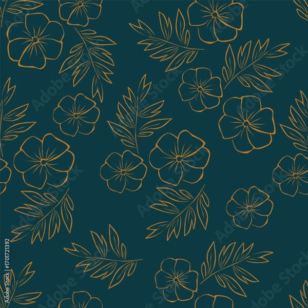 Fototapeta Elegant seamless floral pattern with fall flowers. Repeatable botanical background. Flat vector illustration.